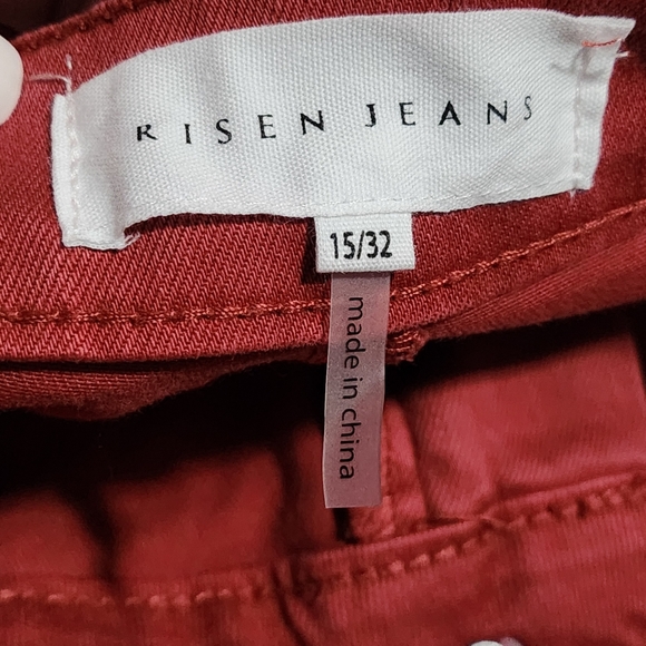 RISEN NWT High Rise Cargo Boyfriend Jeans Rolled Up Hem Size 15/32 Color Brick - Picture 10 of 16